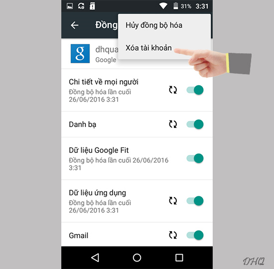 Chọn xóa tài khoản